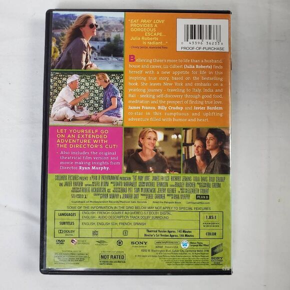 Eat Pray Love DVD (Julia Roberts, Romantic Drama, 2010) - Picture 3 of 3